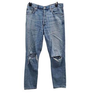 Citizens of Humanity Liya High Rise Classic Fit Crop Ripped Button Fly Jeans 28